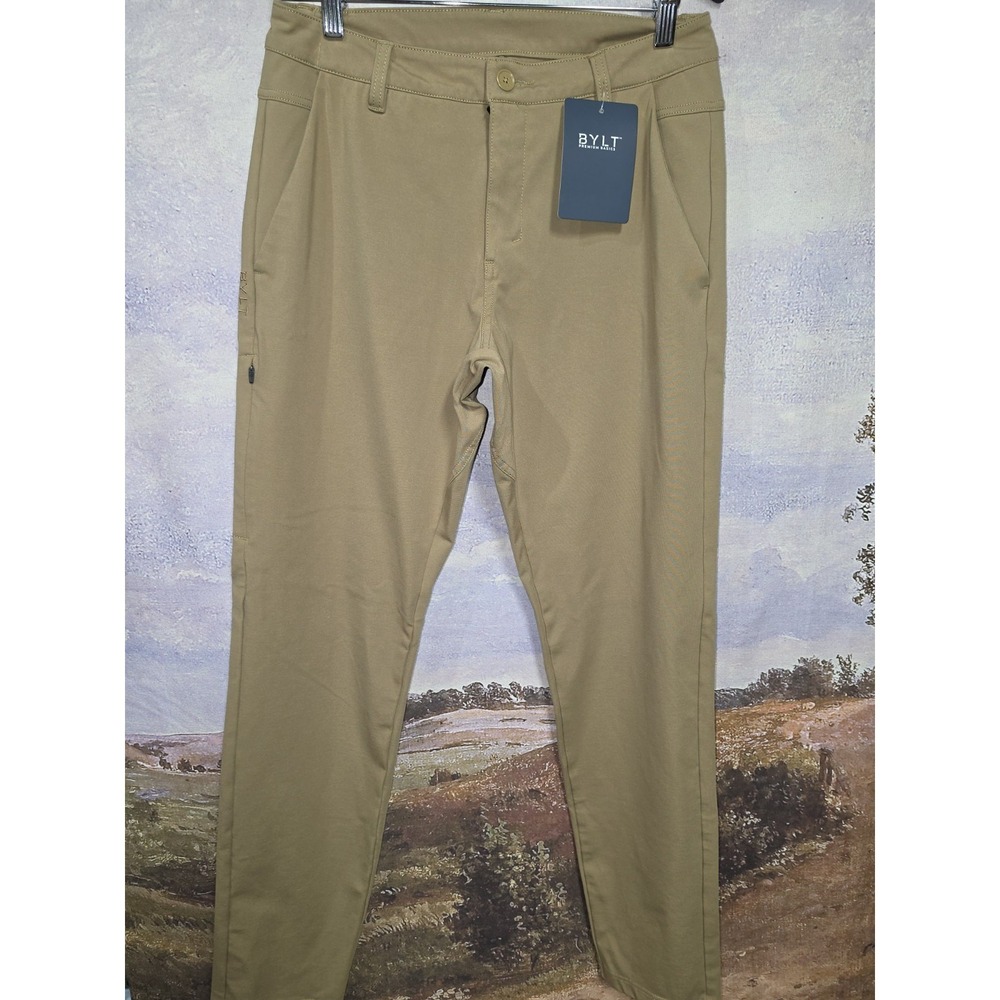 BYLT Premium Basics Everyday Pant 2.0 Tan Khaki Slim Tapered Stretch Mens 33